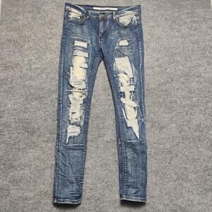 R3bel Jeans Mens 32x32 Blue Wash Slim Skinny Distressed Stretch Denim Pants